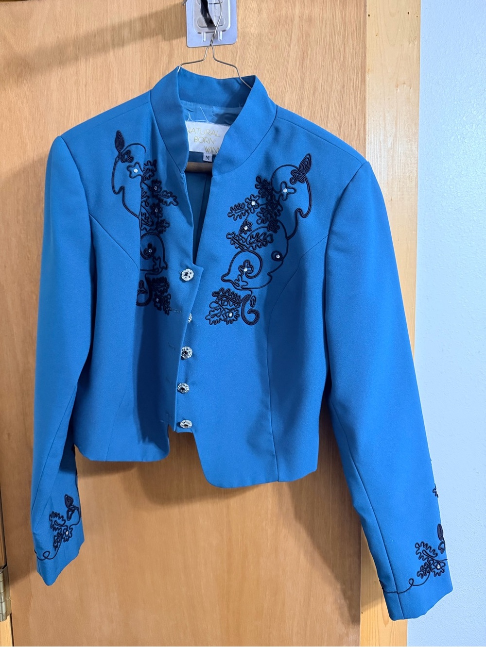 Women's Teal Embroidered Cropped Jacket (photo looks blue but actually teal)